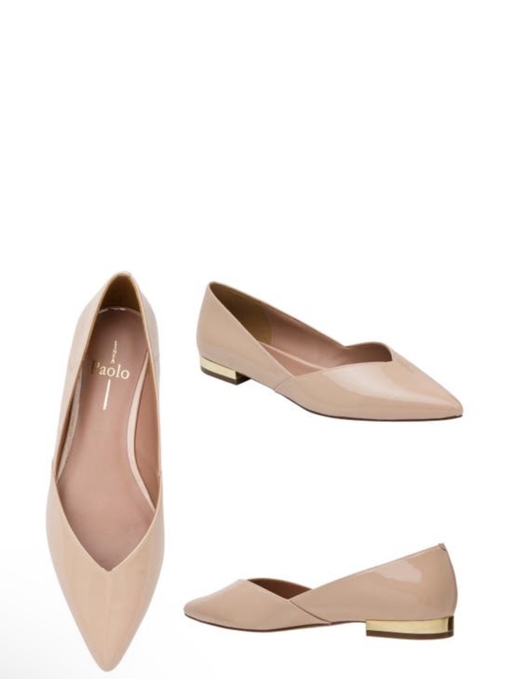 Paolo Nasya Blush Patent Pointed Toe Flats in Nude NIB 8M